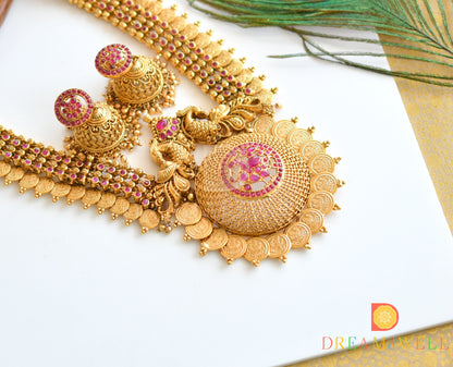 Matte finish kemp peacock- Lakshmi coin haar set dj-36194