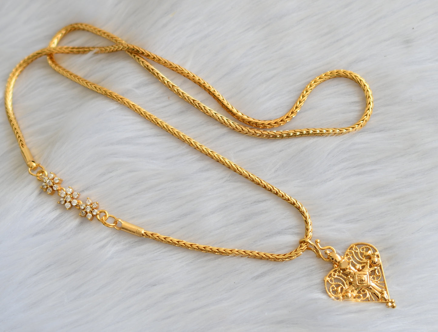 Gold tone white stone cross pendant with mugappu chain dj-40869