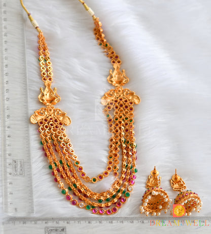 Matte finish kemp-green multi layer Lakshmi necklace set dj-23326