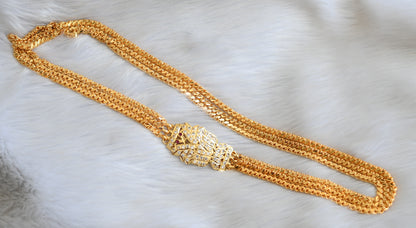 Gold tone ruby-white swan lotus multi layer mugappu chain dj-40161