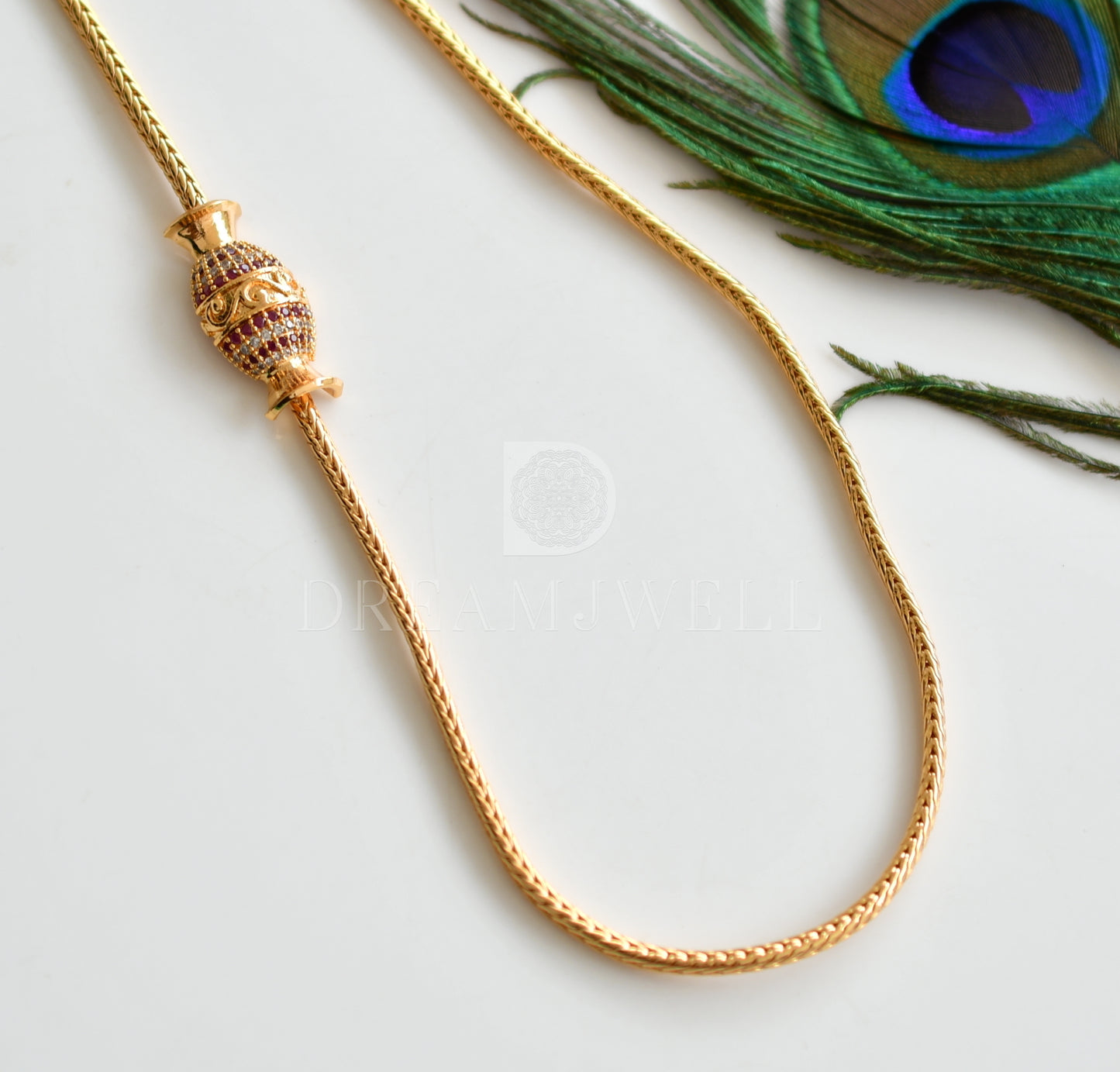Gold Tone Ruby-white Designer Mugappu Chain dj-25109