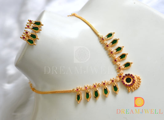 Gold tone pink-green nagapadam necklace set dj-31808