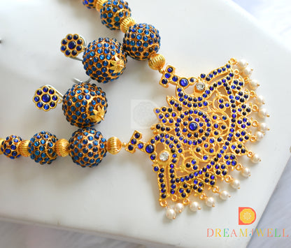 Gold tone green-blue Rudhra balls pearl necklace set dj-20258