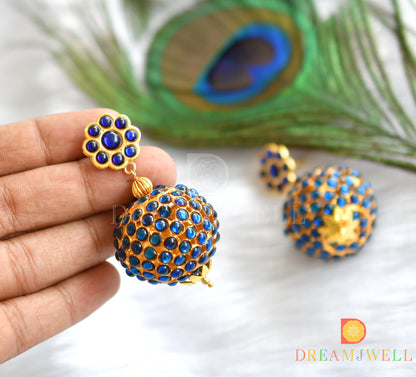 Gold tone green-blue Rudhra balls pearl necklace set dj-20258