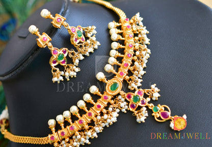 Gold tone Gutta pusalu Ruby-emerald Necklace Set dj-09982