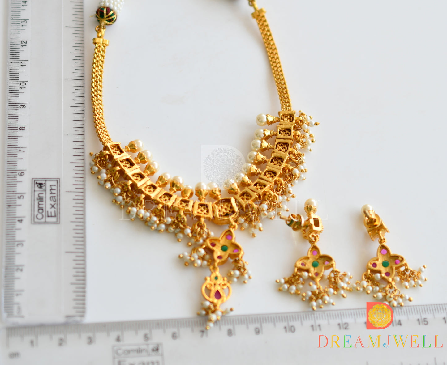 Gold tone Gutta pusalu Ruby-emerald Necklace Set dj-09982