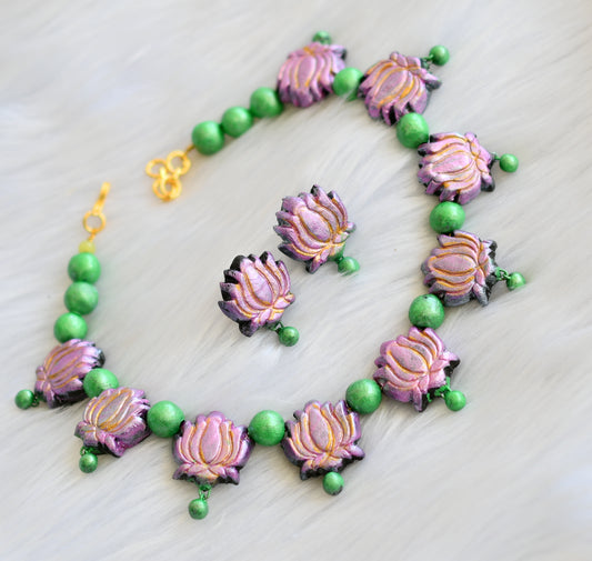 Hand made green-purple Lotus necklace set dj-39915