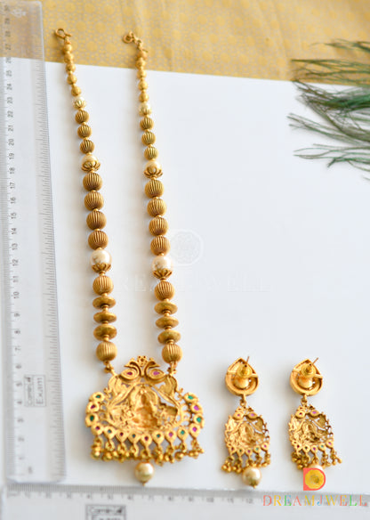 Matte Finish Ruby-emerald beaded Lakshmi Necklace Set-dj09980