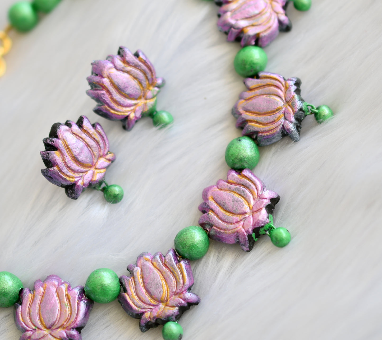 Hand made green-purple Lotus necklace set dj-39915