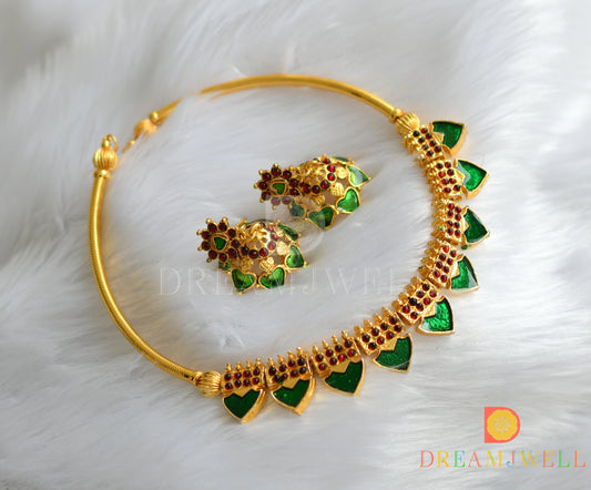 Gold plated kemp-green palakka necklace set dj-15926