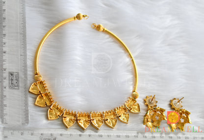 Gold plated kemp-green palakka necklace set dj-15926