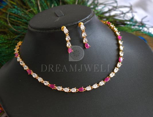 Gold Tone Ad White-ruby Necklace Set-dj14108