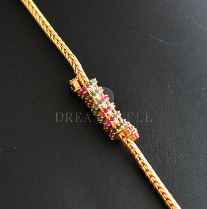 Gold tone Cz Ruby-emerald Spiral Mugappu Chain dj-23222