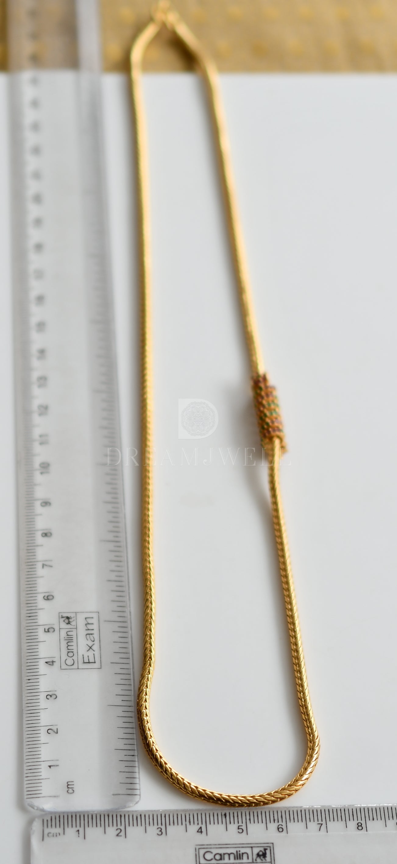 Gold tone Cz Ruby-emerald Spiral Mugappu Chain dj-23222