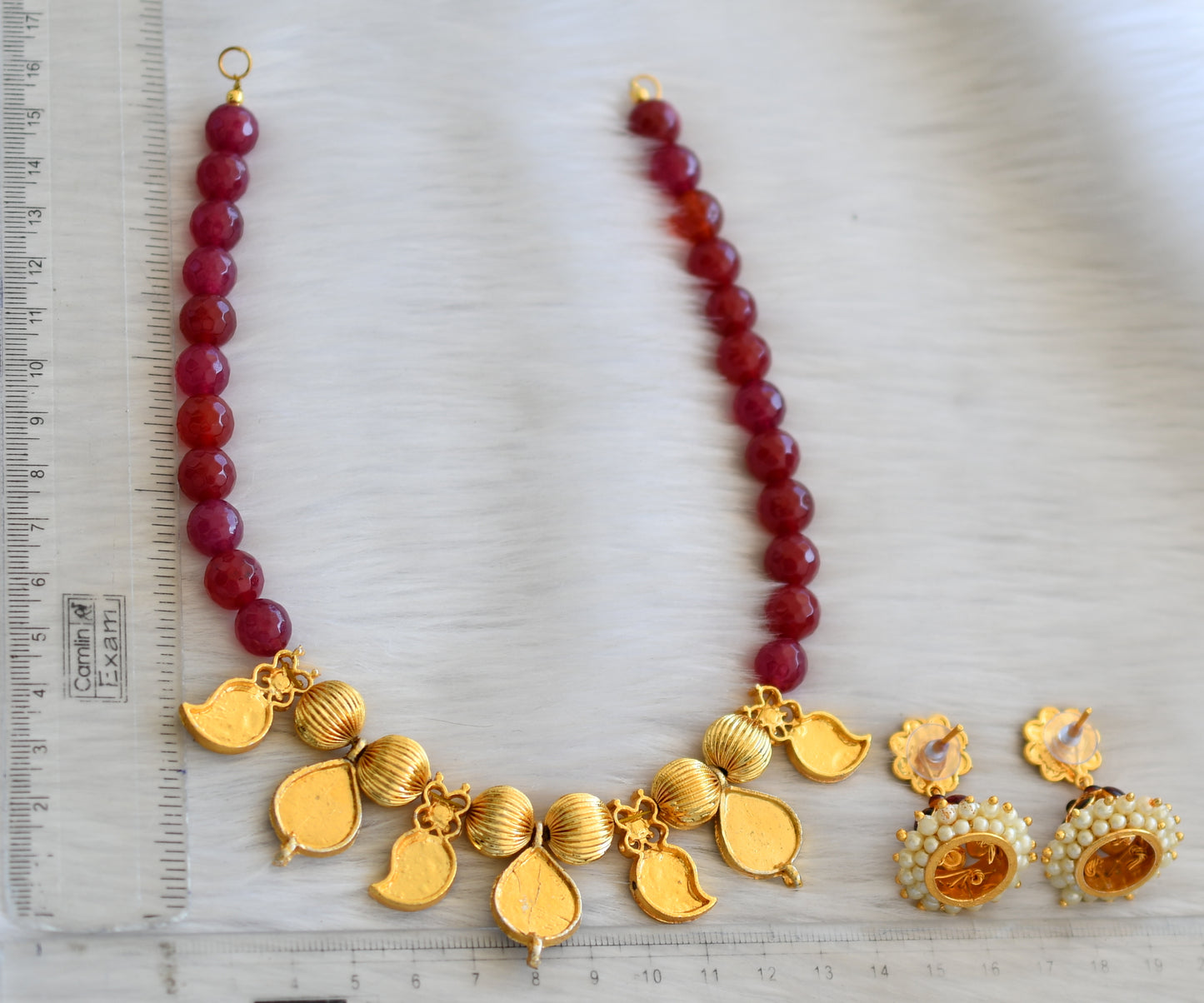 Gold tone pink Beaded kemp Mango necklace set dj-15934