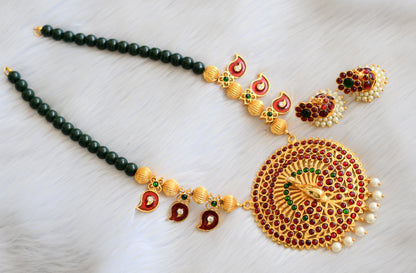 Gold tone kemp-green peacock Mango beaded necklace set dj-28267