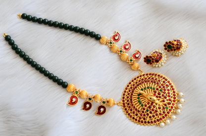 Gold tone kemp-green peacock Mango beaded necklace set dj-28267