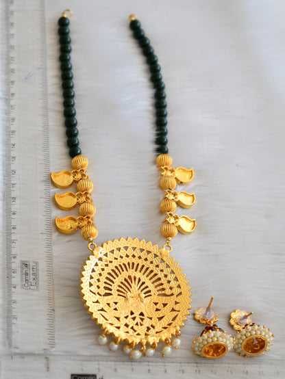 Gold tone kemp-green peacock Mango beaded necklace set dj-28267