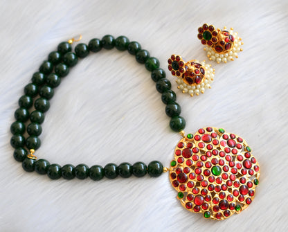 Gold tone kemp-Green beaded Mango temple necklace set dj-14998