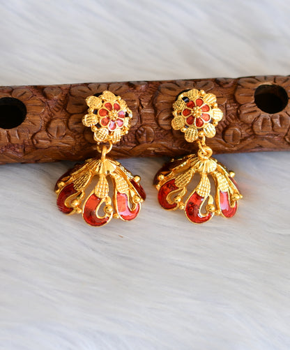 Gold tone handmade mango red palakka necklace set dj-05058