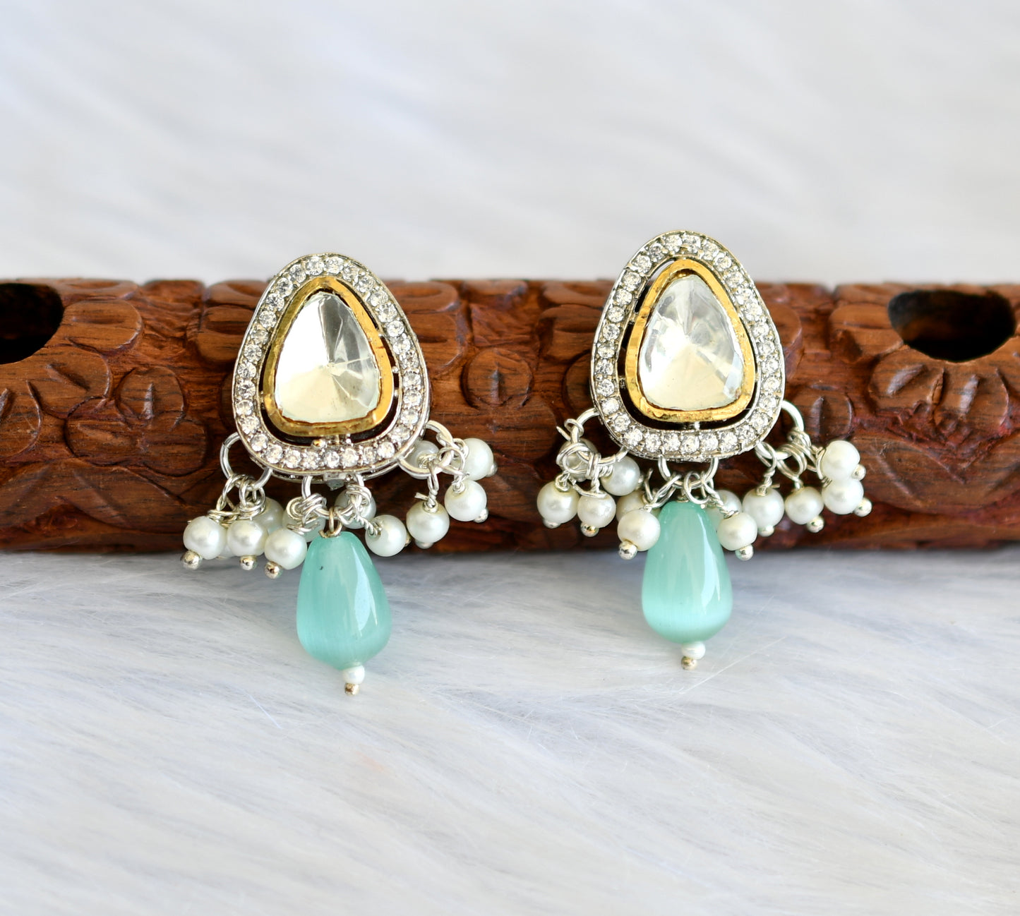 Two tone cz white kundan earrings dj-39951