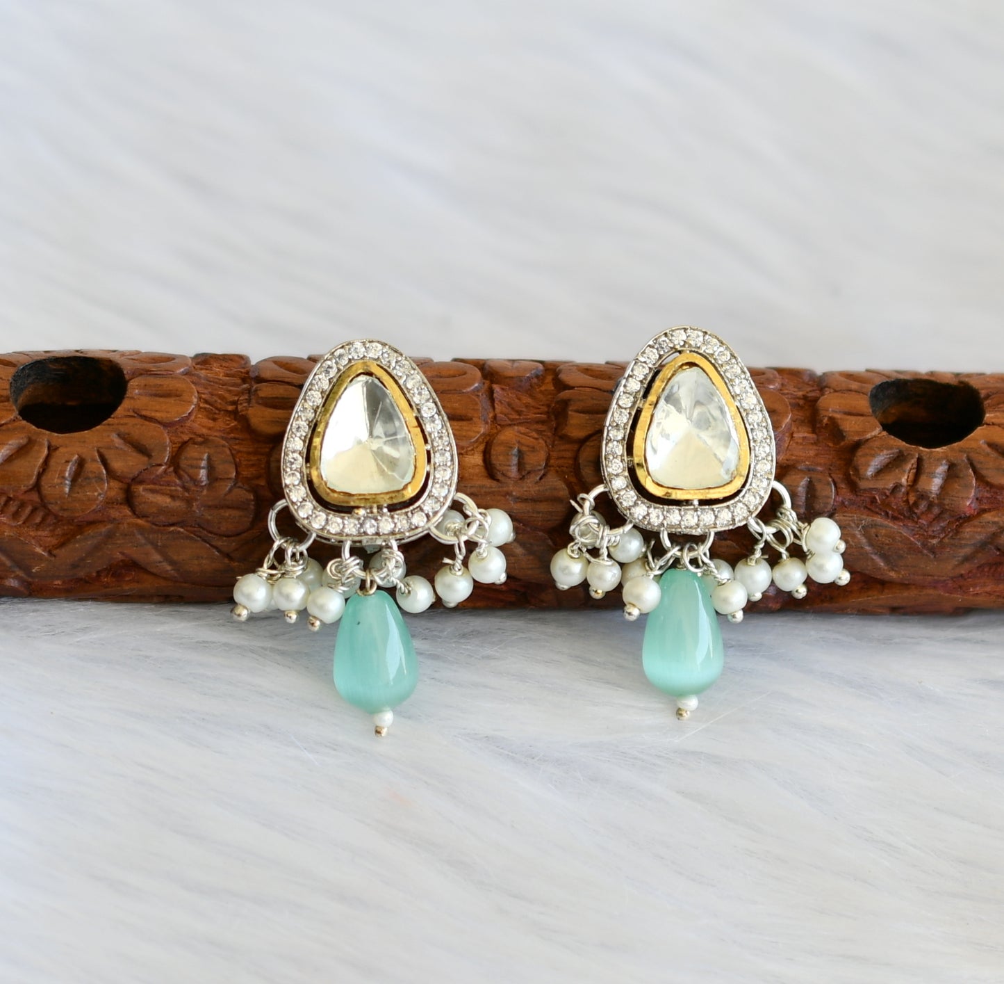 Two tone cz white kundan earrings dj-39951