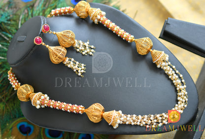 Antique designer ruby pearl necklace set dj-06776