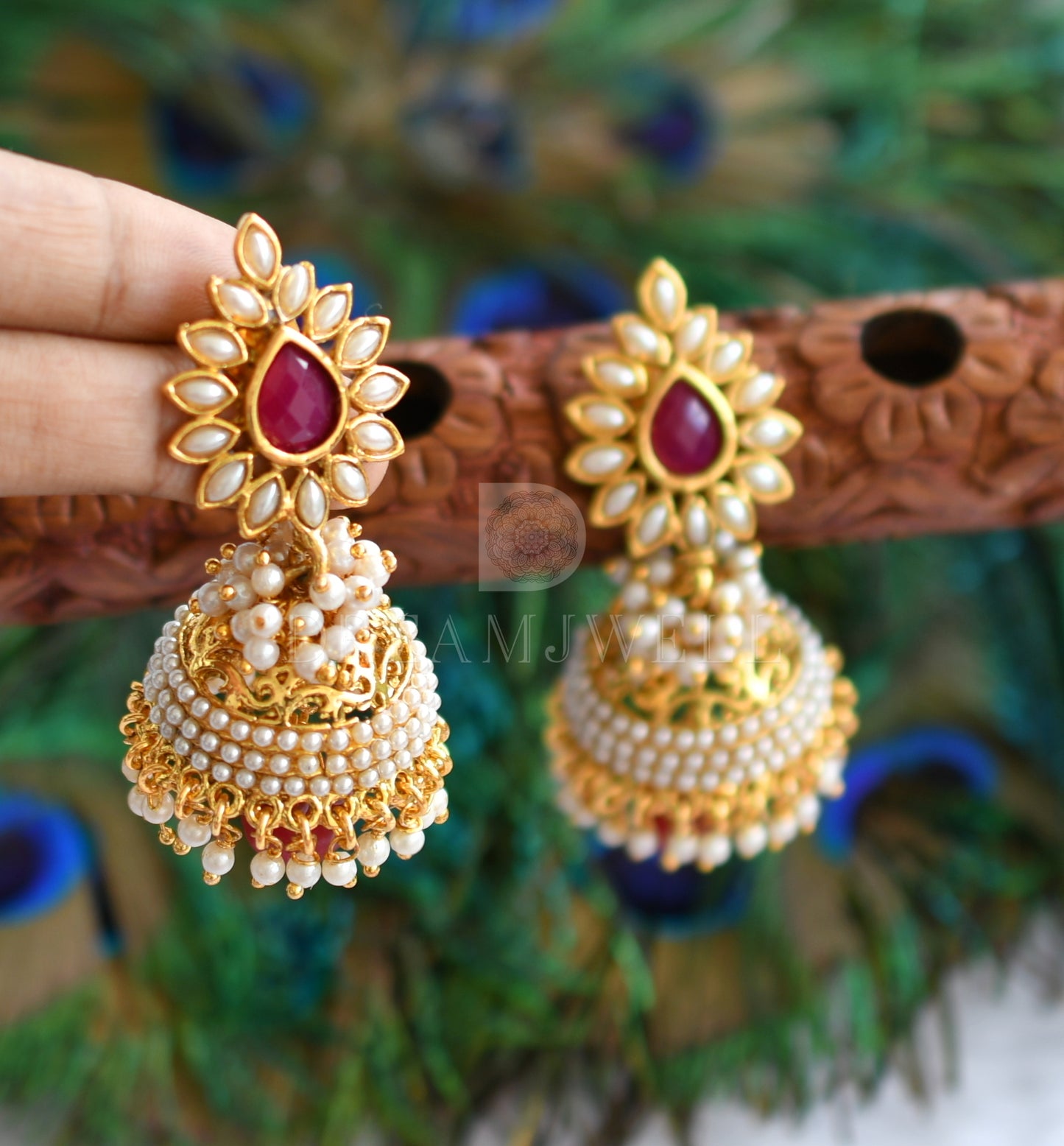 Antique Pearl cluster pink Jhumkka -dj12823