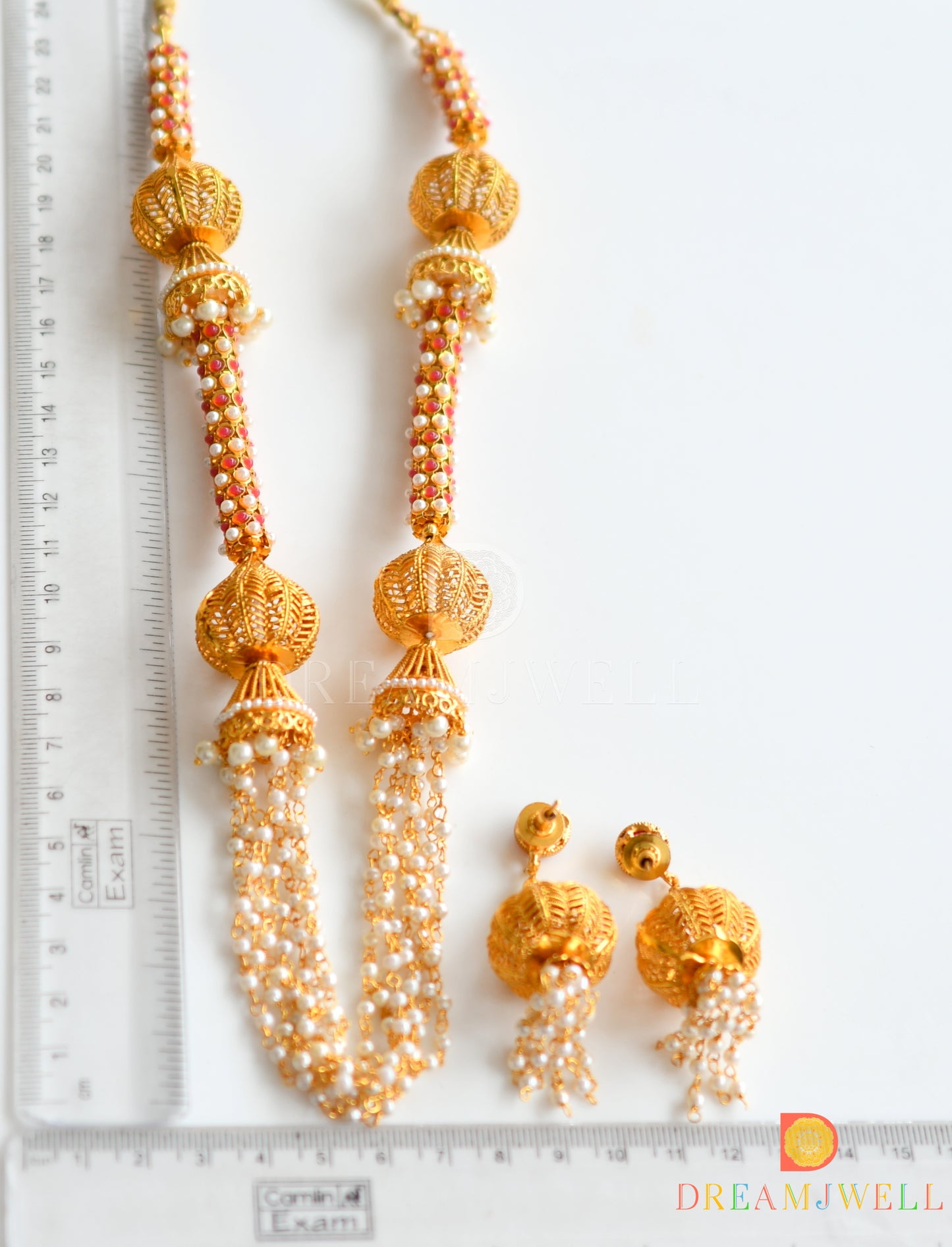 Antique designer ruby pearl necklace set dj-06776