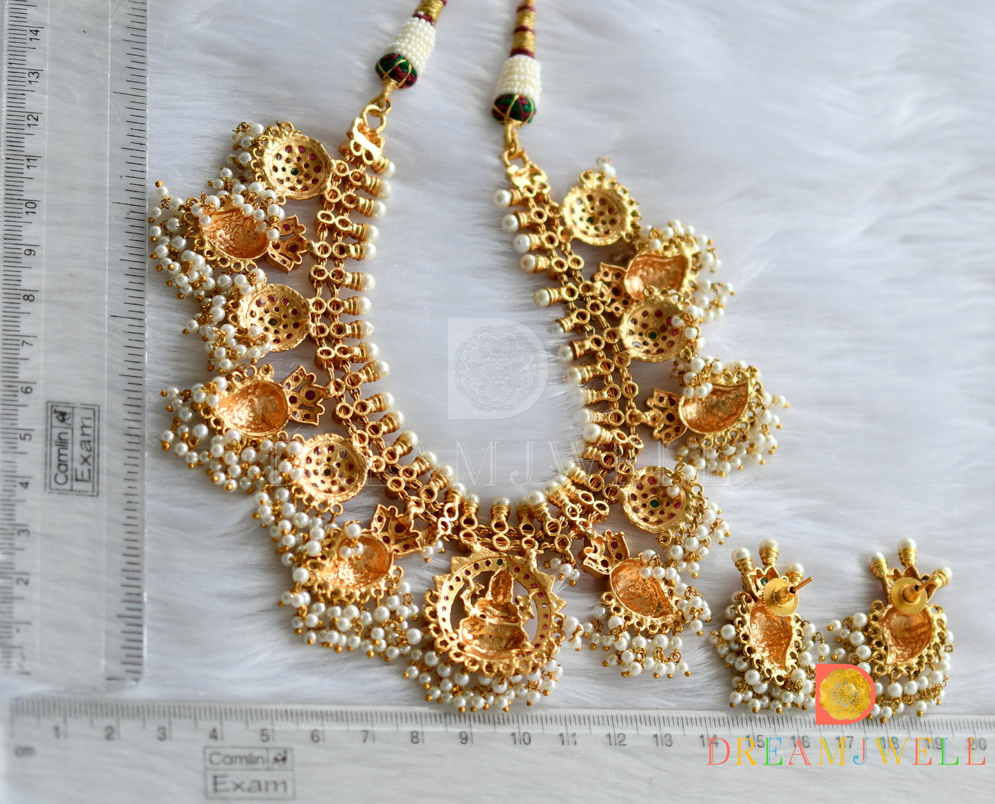 Matte finish kemp-green Lakshmi gutta pusalu necklace set dj-27479