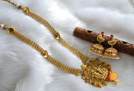 Antique gold tone kemp-green Radhe-Krishna haar set dj-22181