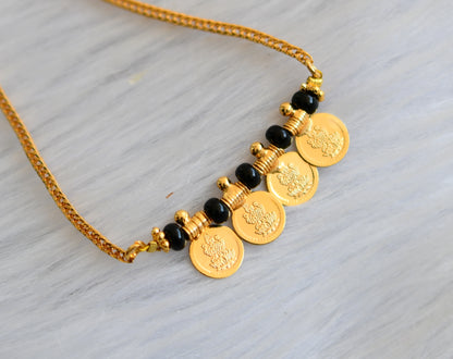 Gold tone black beads Kerala style Lakshmi small coin chain dj-40872