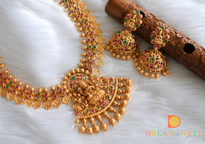 Matte finish kemp-green Lakshmi Haar set dj-30214