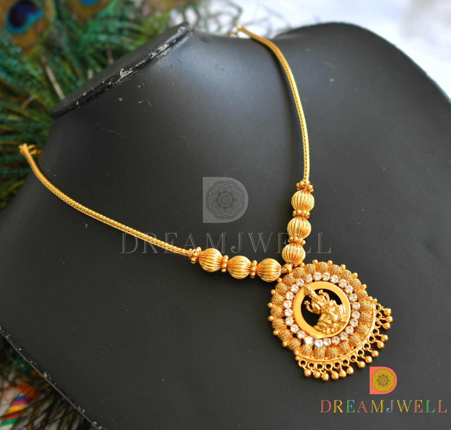 Gold tone white stone Lakshmi necklace dj-37674