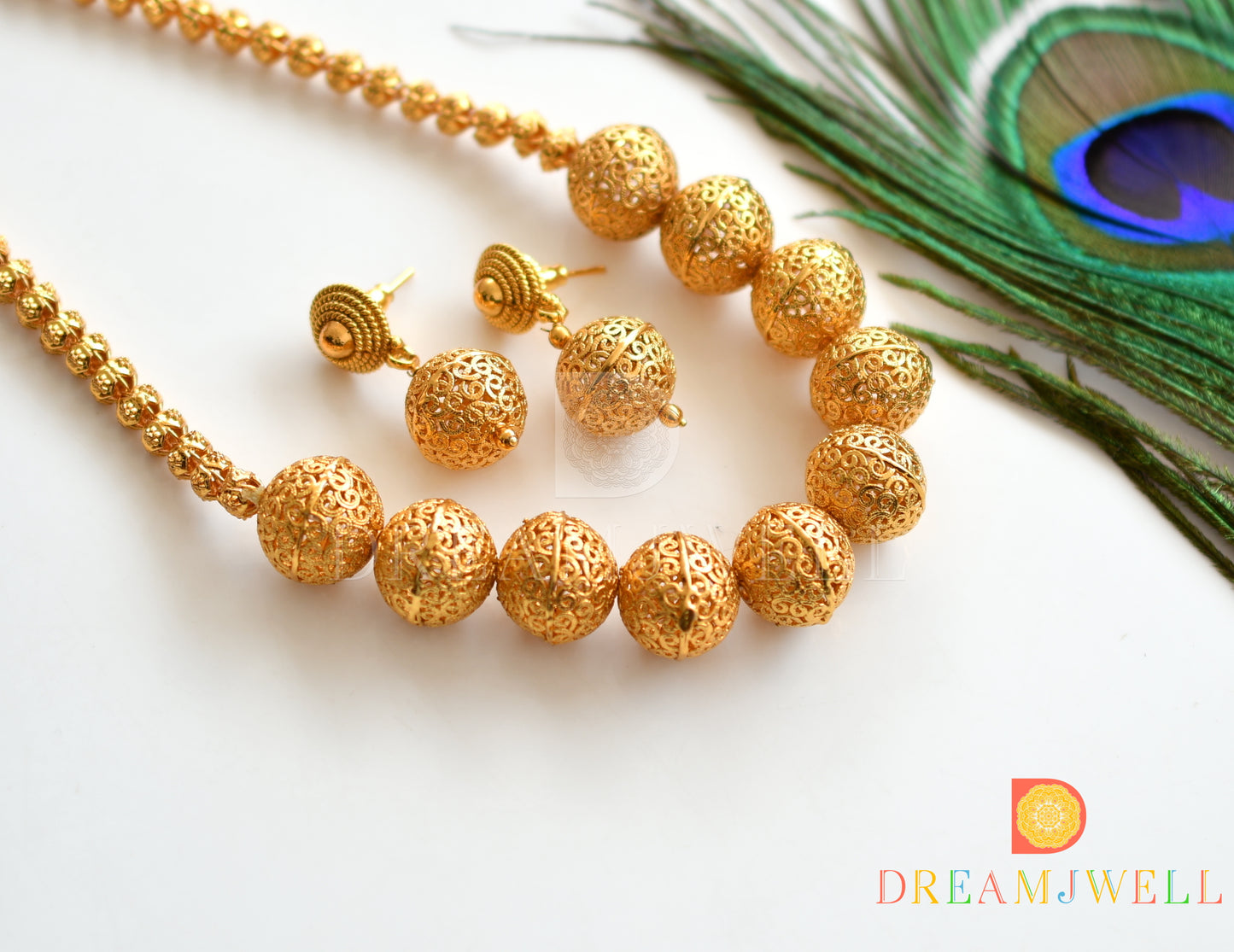 Antique gold tone beaded necklace set dj-06434