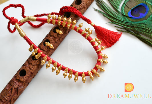 Gold tone red silk thread necklace set dj-06587
