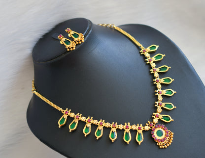 Gold tone pink-green nagapadam necklace set dj-33657