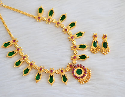 Gold tone pink-green nagapadam necklace set dj-33657