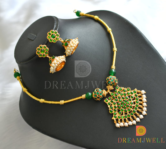 Gold tone green Rudhra ball kemp necklace set dj-18851