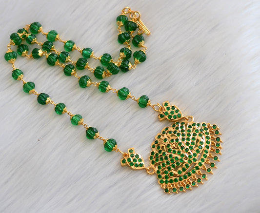 Gold tone ad green stone  pumpkin beads south Indian  swan pendant with chain dj-40912