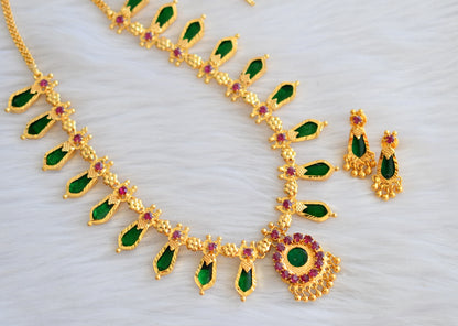 Gold tone pink-green nagapadam necklace set dj-33659