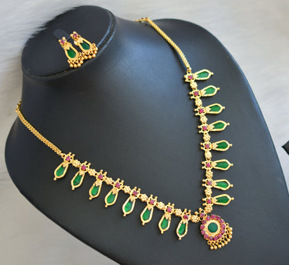 Gold tone pink-green nagapadam necklace set dj-33658