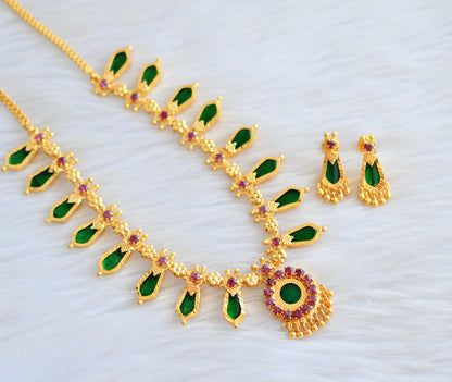 Gold tone pink-green nagapadam necklace set dj-33658