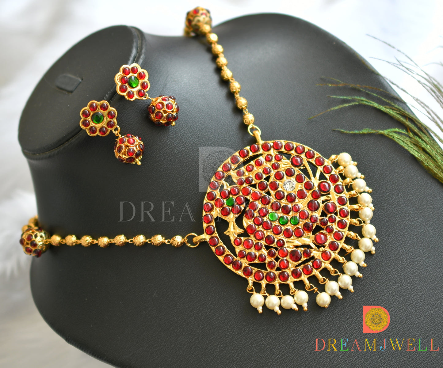 Gold tone Rudhra balls temple long necklace set dj-20022
