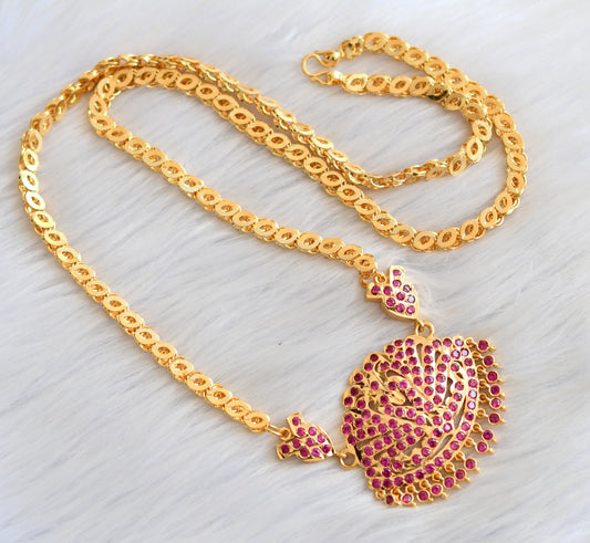 Gold tone ad pink stone south Indian swan pendant with chain dj-40913