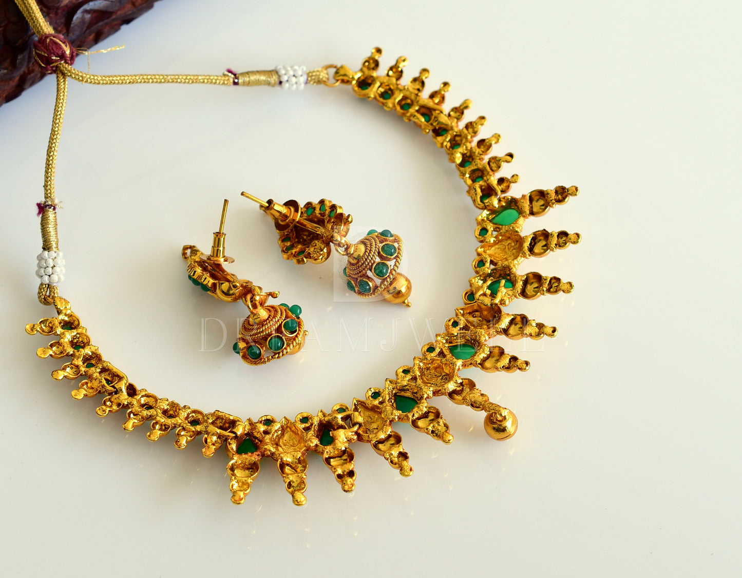 Antique Green Lakshmi Coin Necklace Set-dj17542