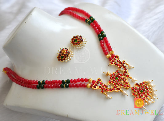 Gold tone temple Jewel ruby 2 strand necklace set dj-29616
