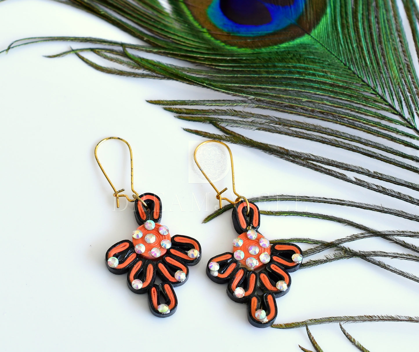 Unique Handmade Designer Orange Quilled Necklace Set -dj08412