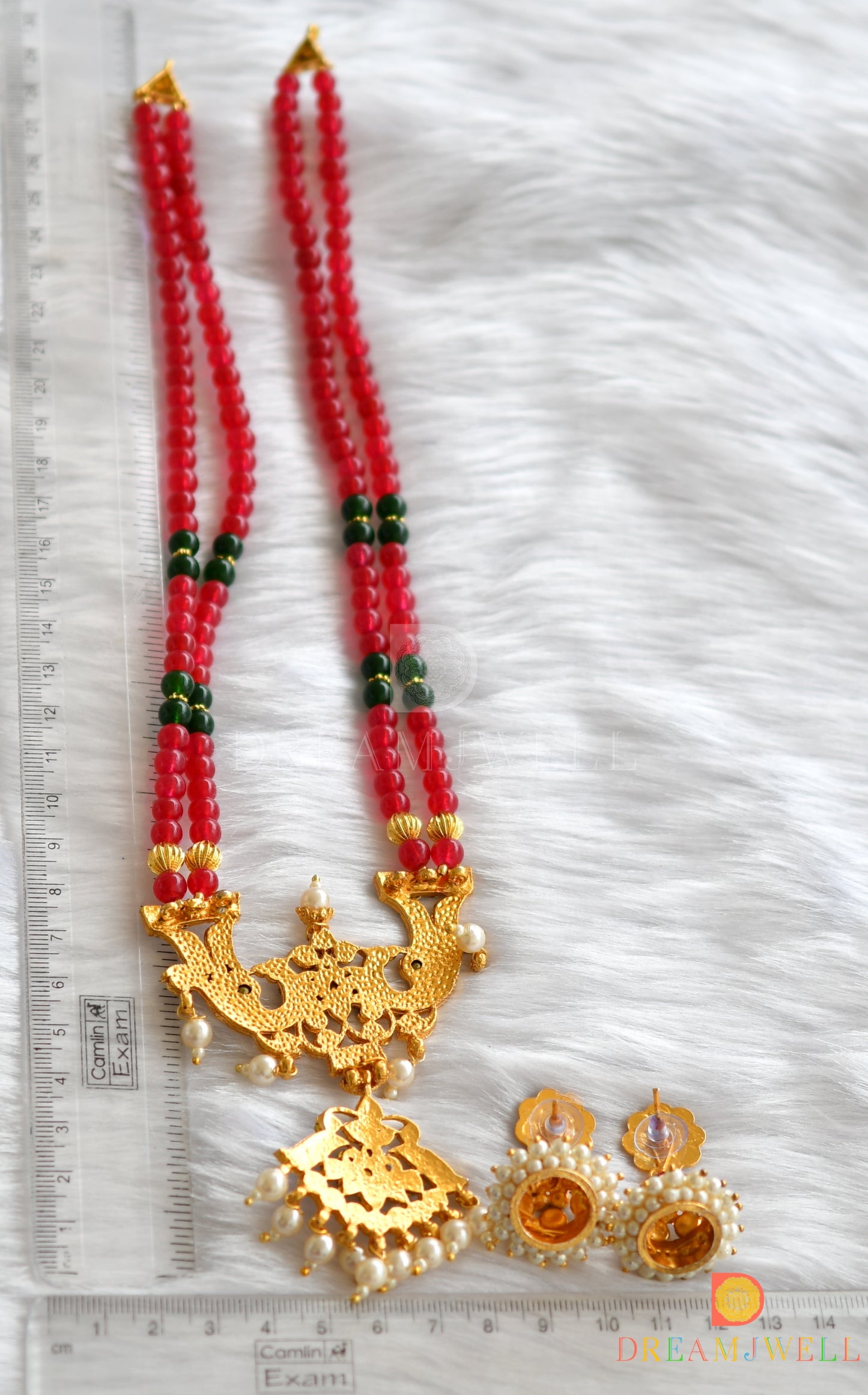 Gold tone temple Jewel ruby 2 strand necklace set dj-29616