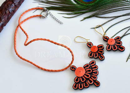 Unique Handmade Designer Orange Quilled Necklace Set -dj08412